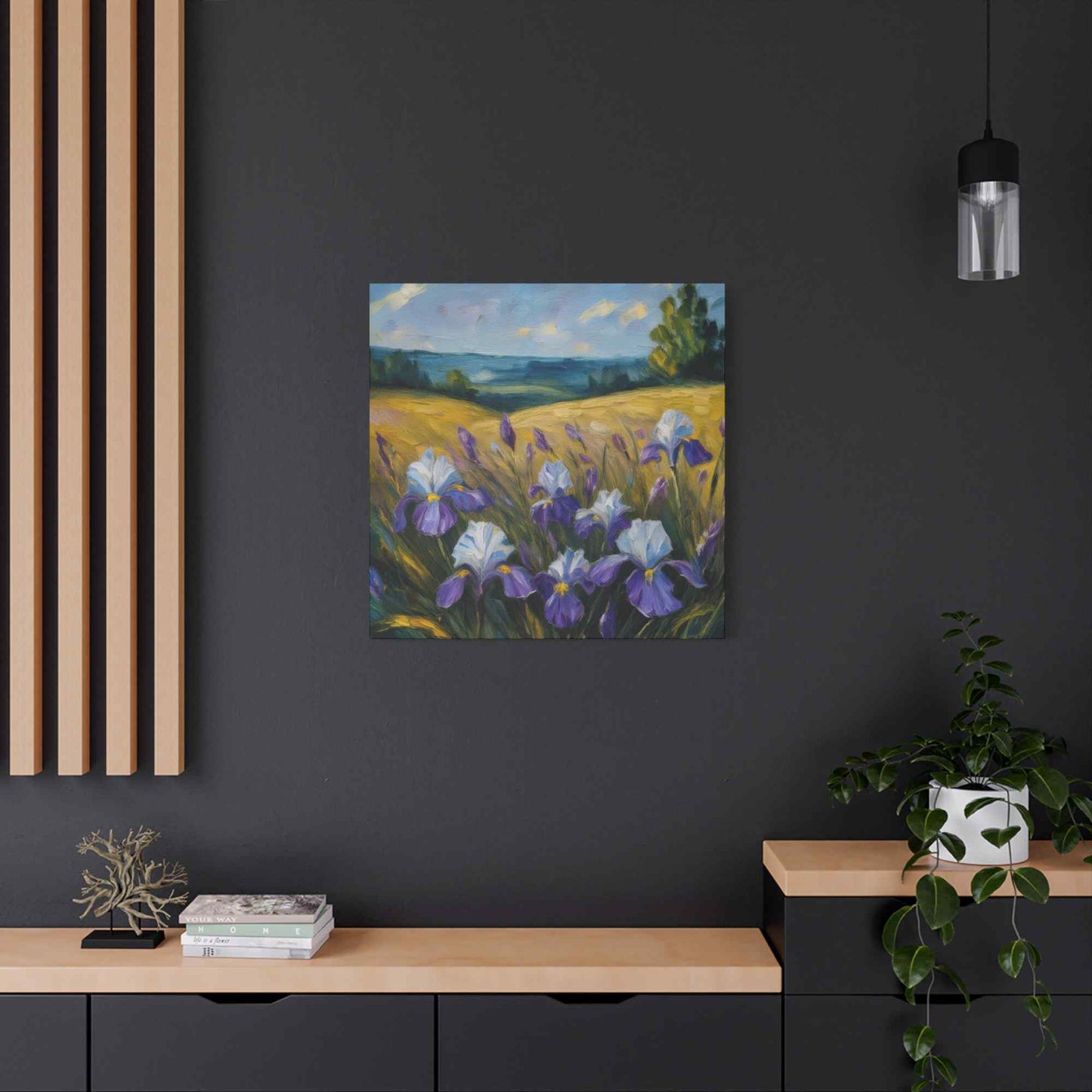 Irises Floral Print Canvas, Floral Oil Paint Print 20x20, 24x24, 30x30, 32x32, 36x36 Art Design Pine-Wood Inner Frame MC-181