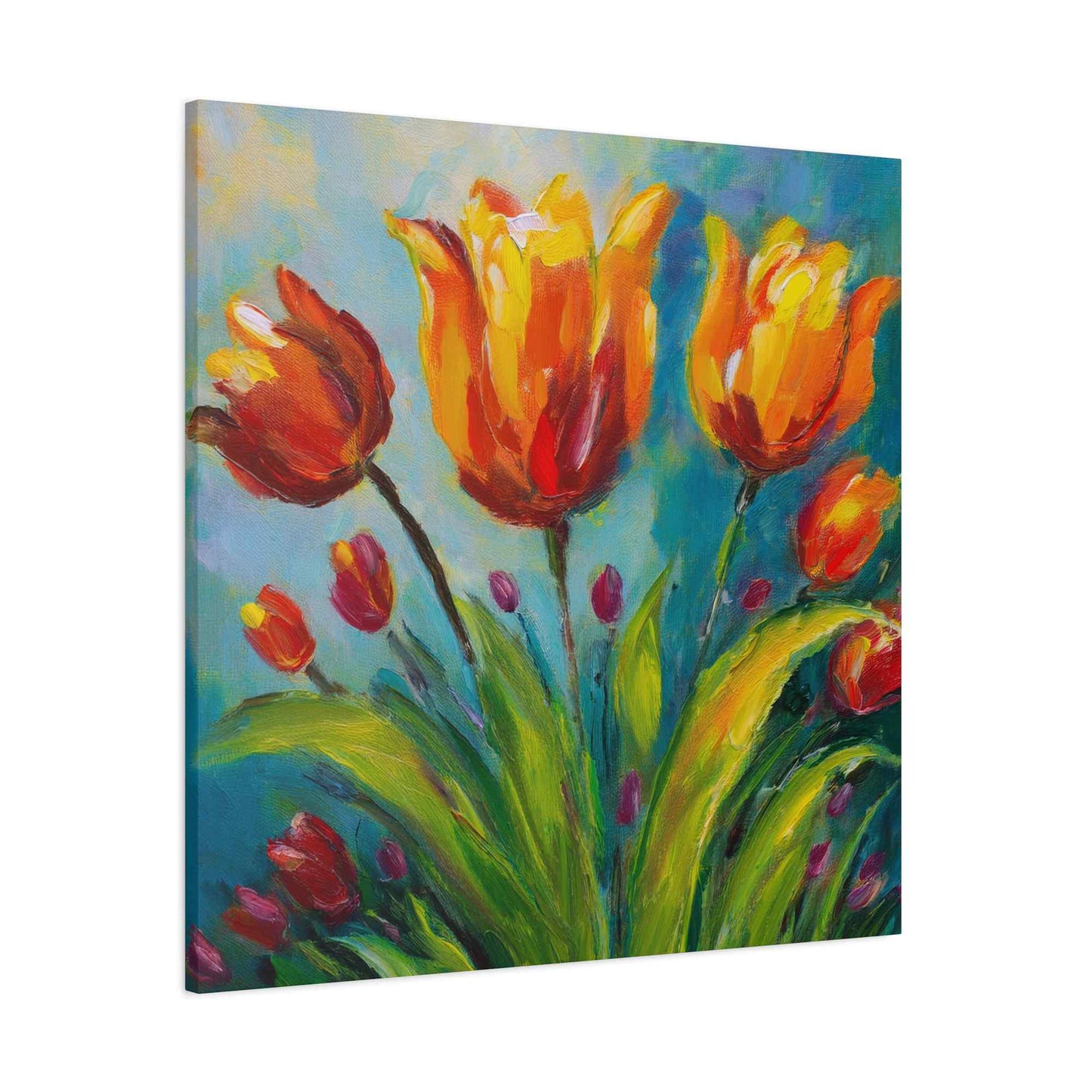 Tulips Print Canvas, Floral Oil Paint Print 20x20, 24x24, 30x30, 32x32, 36x36 Art Design Pine-Wood Inner Frame MC-143