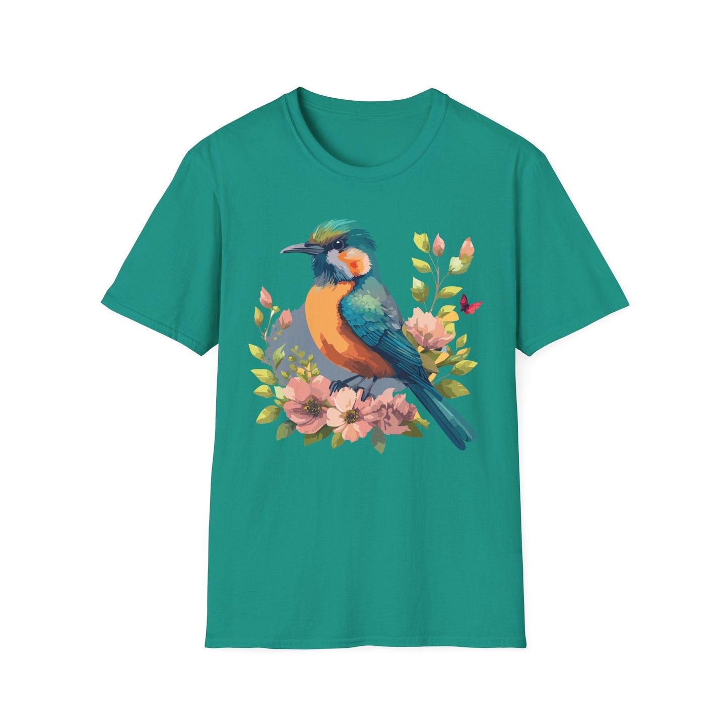 Floral Bird T Shirt Unisex Softstyle Tee 100 Percent Ring Spun Cotton Animal Print