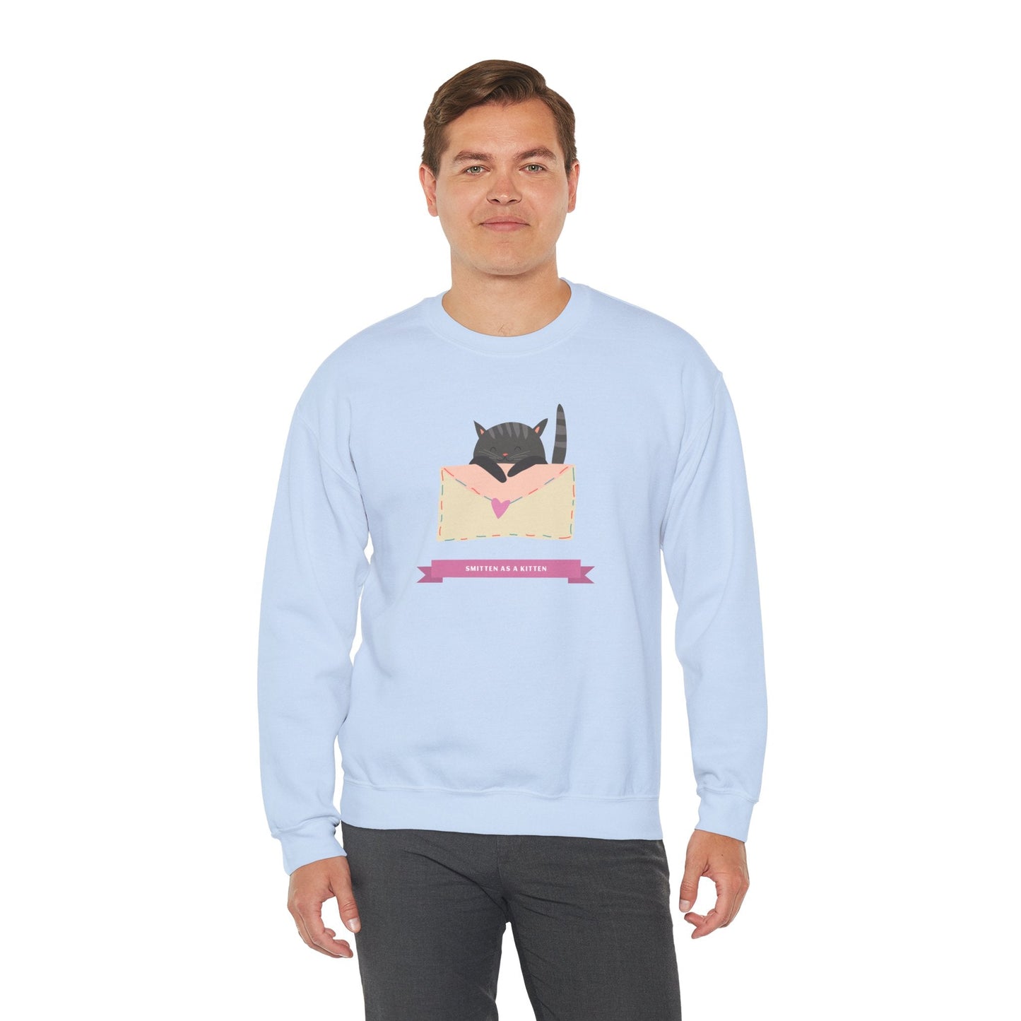 Cat Heart Sweatshirt Love For Cat Lovers Unisex Crewneck Fifty Fifty Cotton Poly Blend Gildan 18000