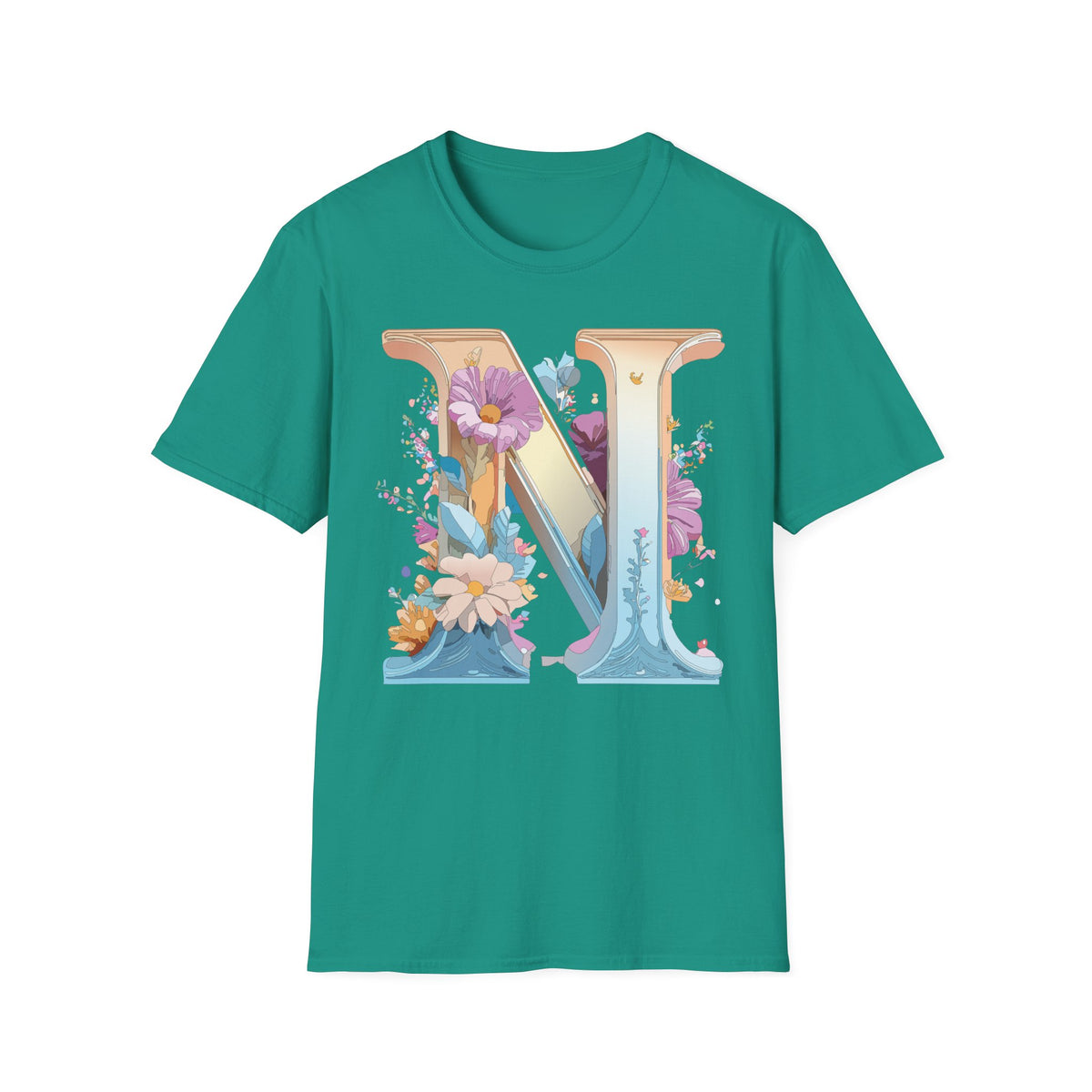 Floral Letter N T-Shirt | Monogram Initial Tee, Botanical Alphabet Shirt