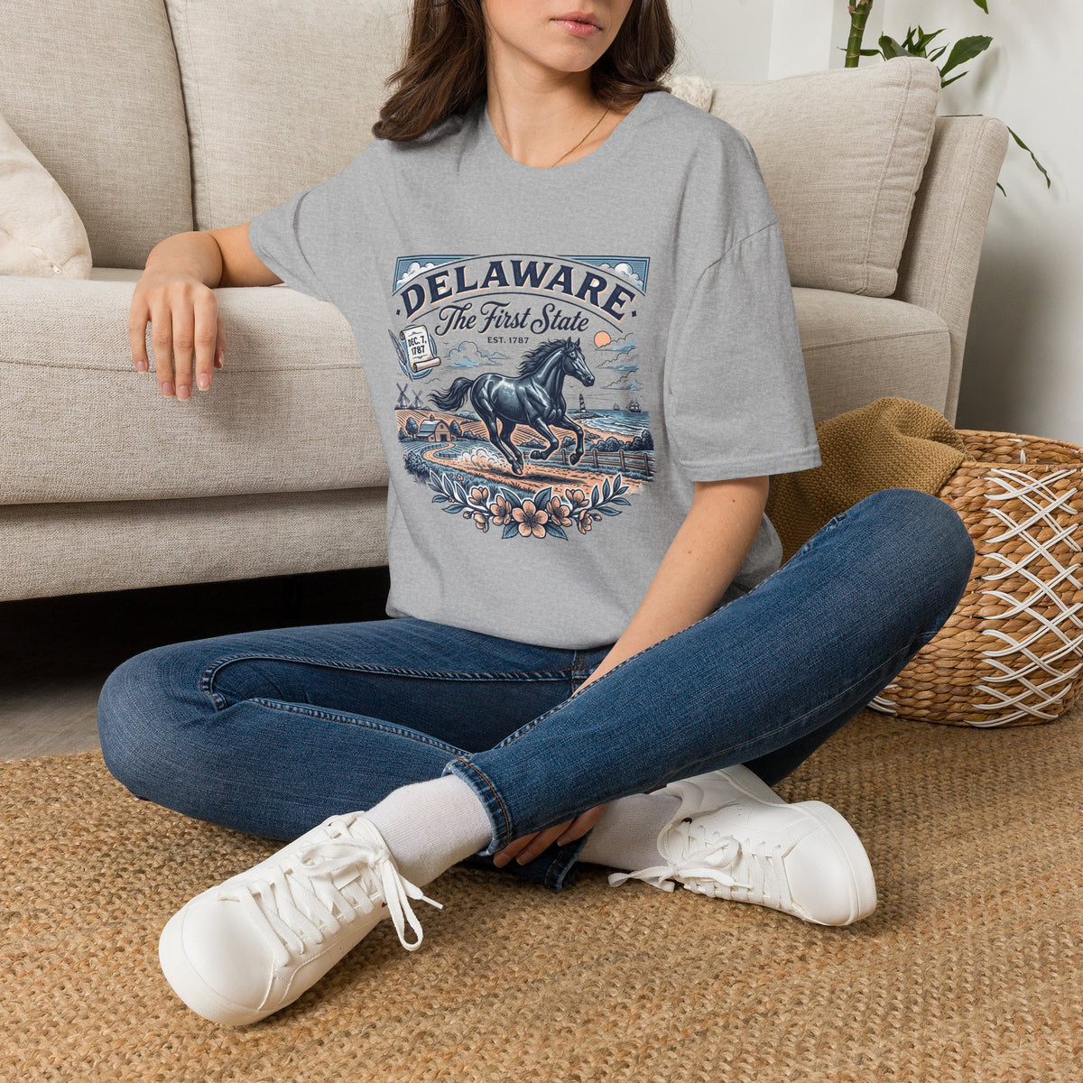 Delaware The First State Horse Travel Tourist Graphic Tee Unisex 100 Cotton Gildan T-Shirt