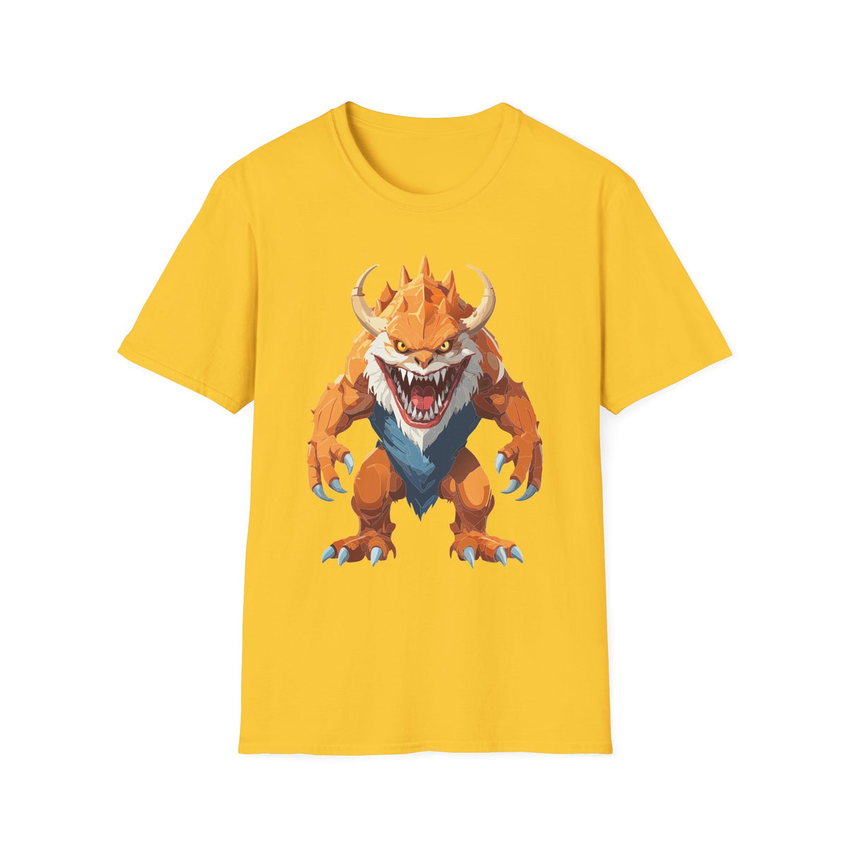 Monster Graphic T-Shirt — Fierce Orange Demon Creature Cartoon Graphic Tee Unisex 100 Cotton Gildan T-Shirt