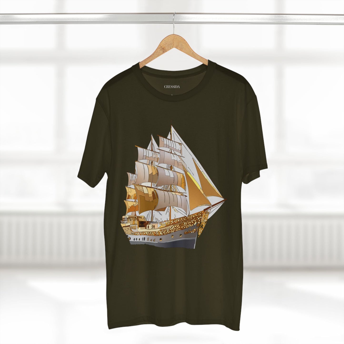 Ship Graphic Unisex 100 Cotton T-Shirt with Gold Frigate Art Design 21