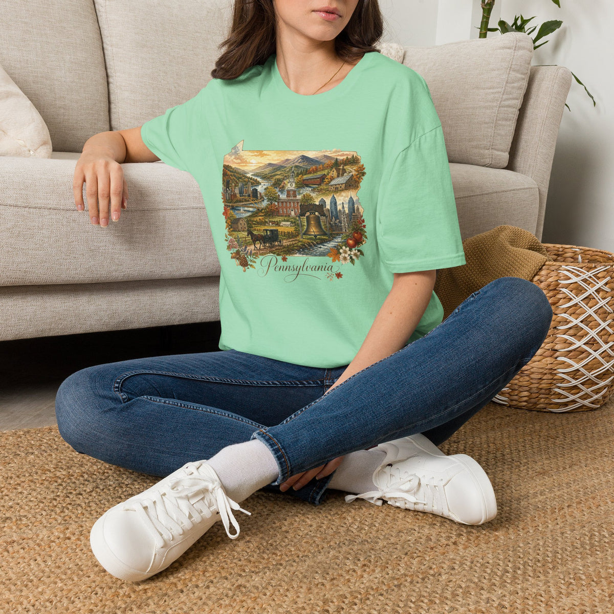 Pennsylvania State Travel Tourist Graphic Design Unisex 100 Cotton Gildan T-Shirt