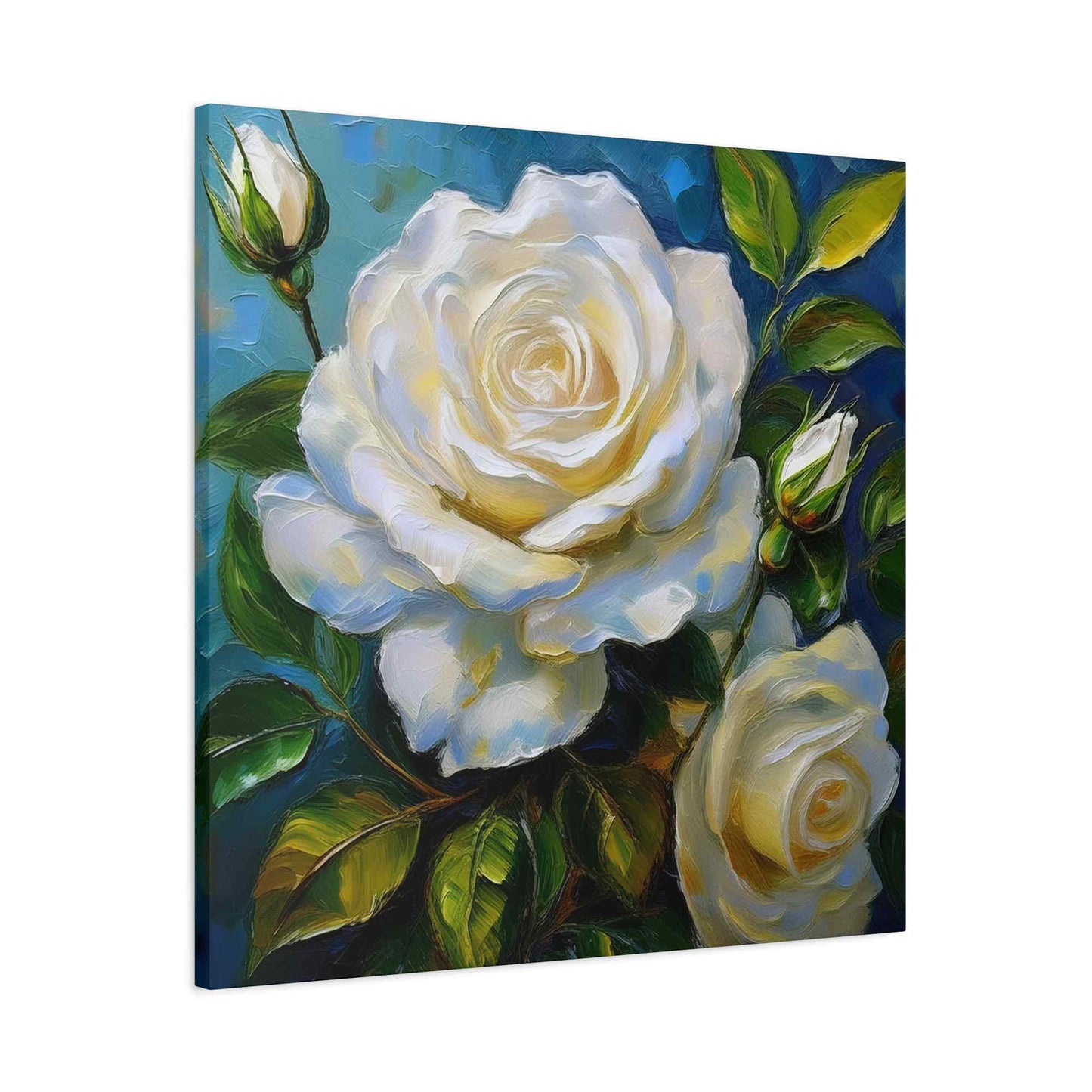 White Roses Print Canvas, Roses Oil Paint Print 20x20, 24x24, 30x30, 32x32, 36x36, Floral Art Design Print Non-Frame MC-19