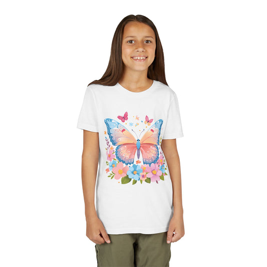 Butterfly Blossom Youth Tee - Colorful Short Sleeve T-Shirt for Spring Celebrations (9-14)