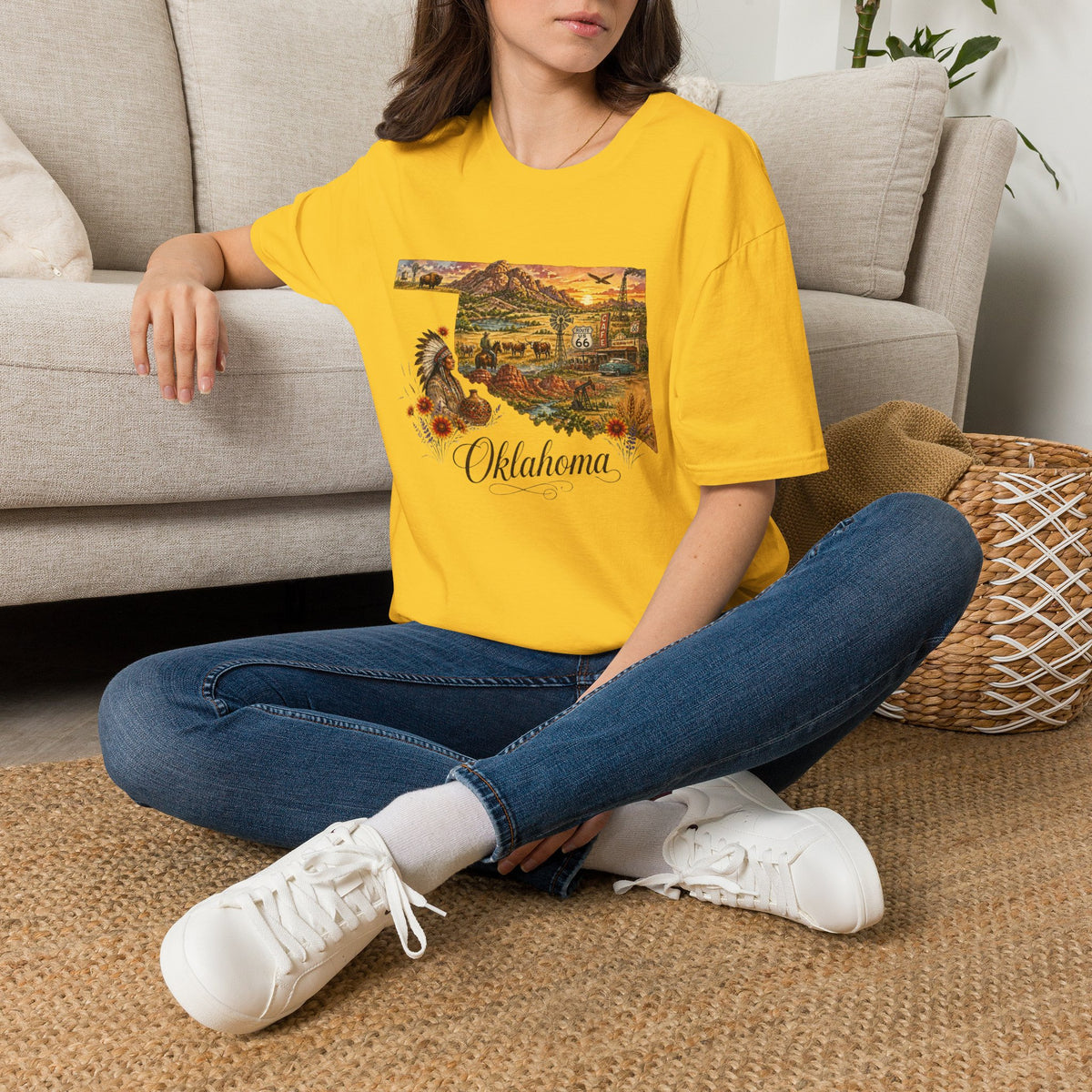 Oklahoma State Travel Tourist Graphic Design Unisex 100 Cotton Gildan T-Shirt