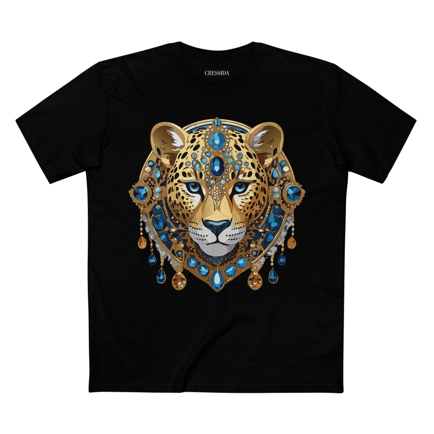Cheetah Graphic Unisex 100 Cotton Tee With Unique Animal Golden Medallion Art Design 47