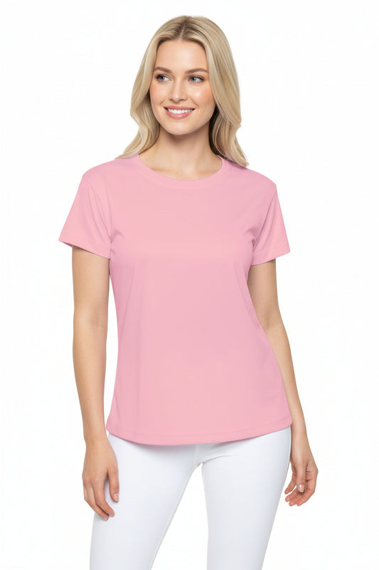 Pastel Pink Women's Sports Jersey Short Sleeves 100% Poly Solid Ligh Pink Color Print Athletic Tee