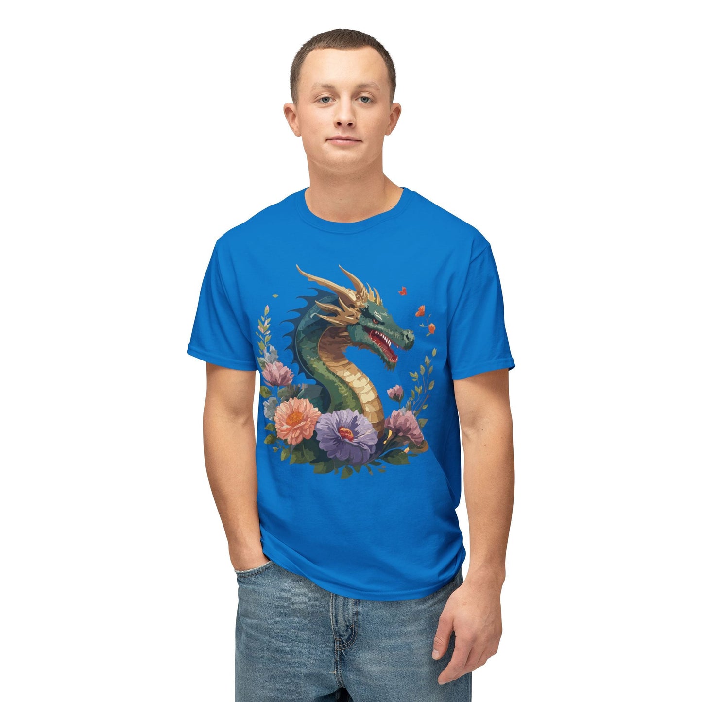 Dragon Art Design Shirt Unisex Cotton T Shirt Floral Print Tee