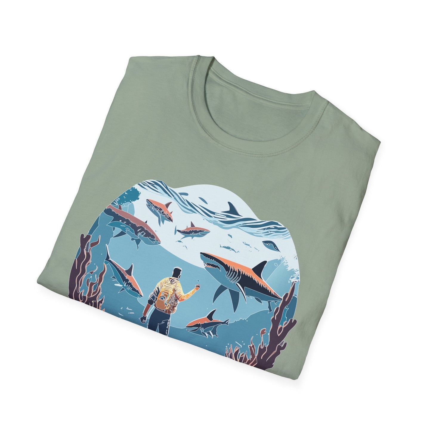 Ocean Theme Unisex Softstyle T Shirt 64000 Cotton Tee With Ocean Art Design Breathable
