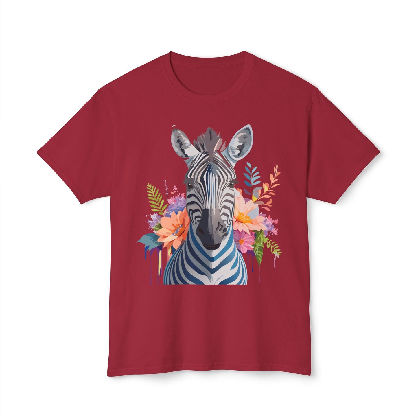 Unisex Zebra Art Print T Shirt HD Cotton Tee Floral Design Made In USA Premium Comfort Breathable