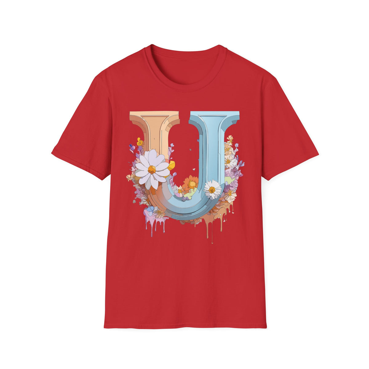 Floral Letter U T-Shirt | Vintage Block Initial with Daisies
