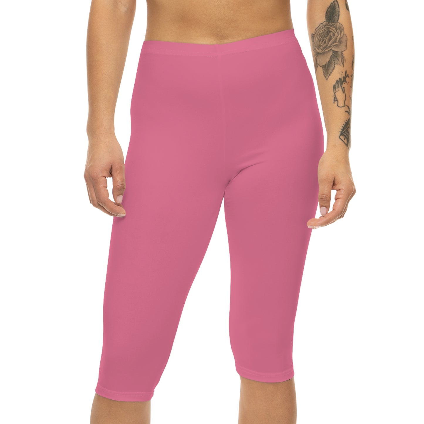 Petal Rouge Rose Color Women's Brushed Suede Poly Span Casual Capri Leggings XS-2XL