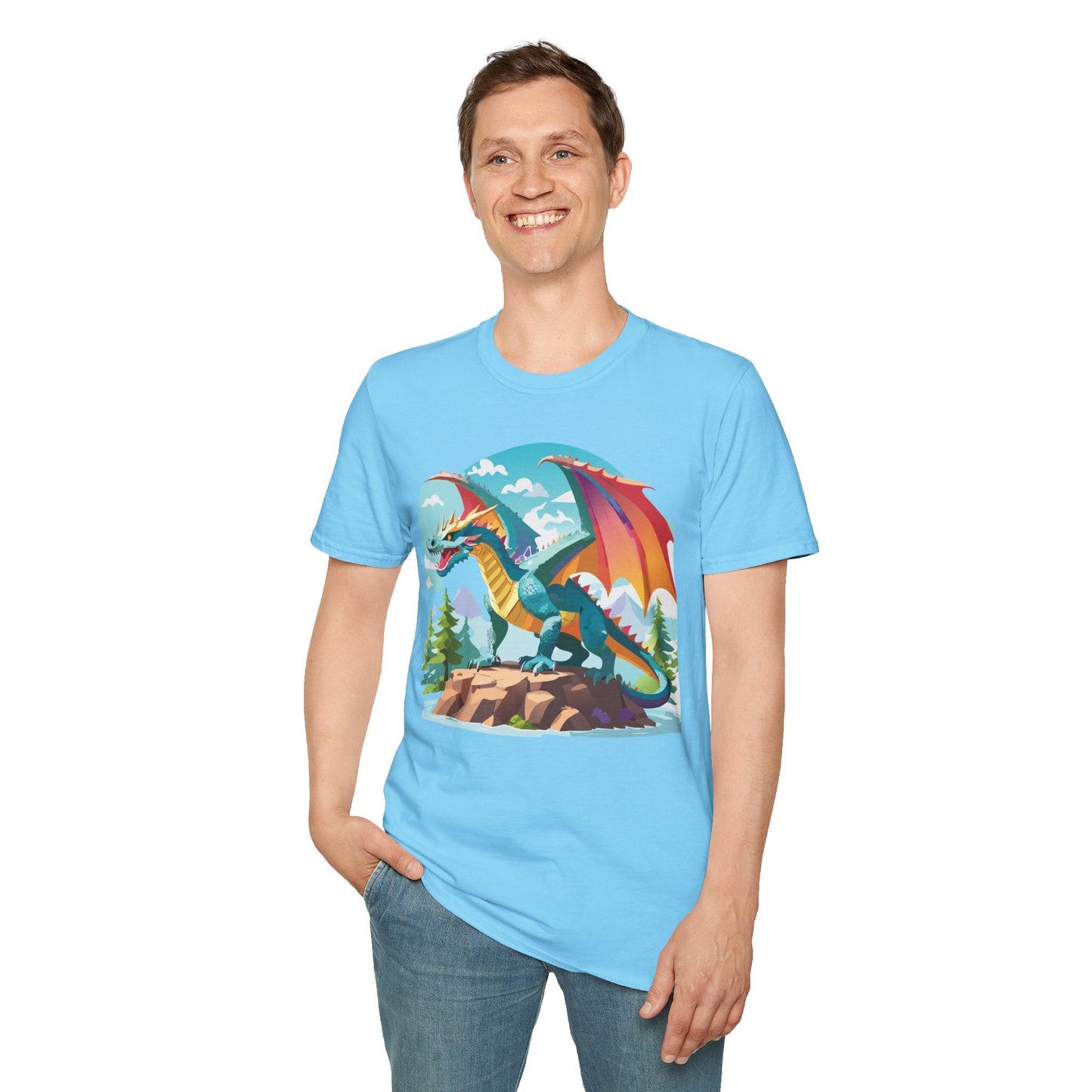 Dragon Graphic Tee Unisex Softstyle 100 Percent Ring Spun Cotton Animal Art Print Shirt