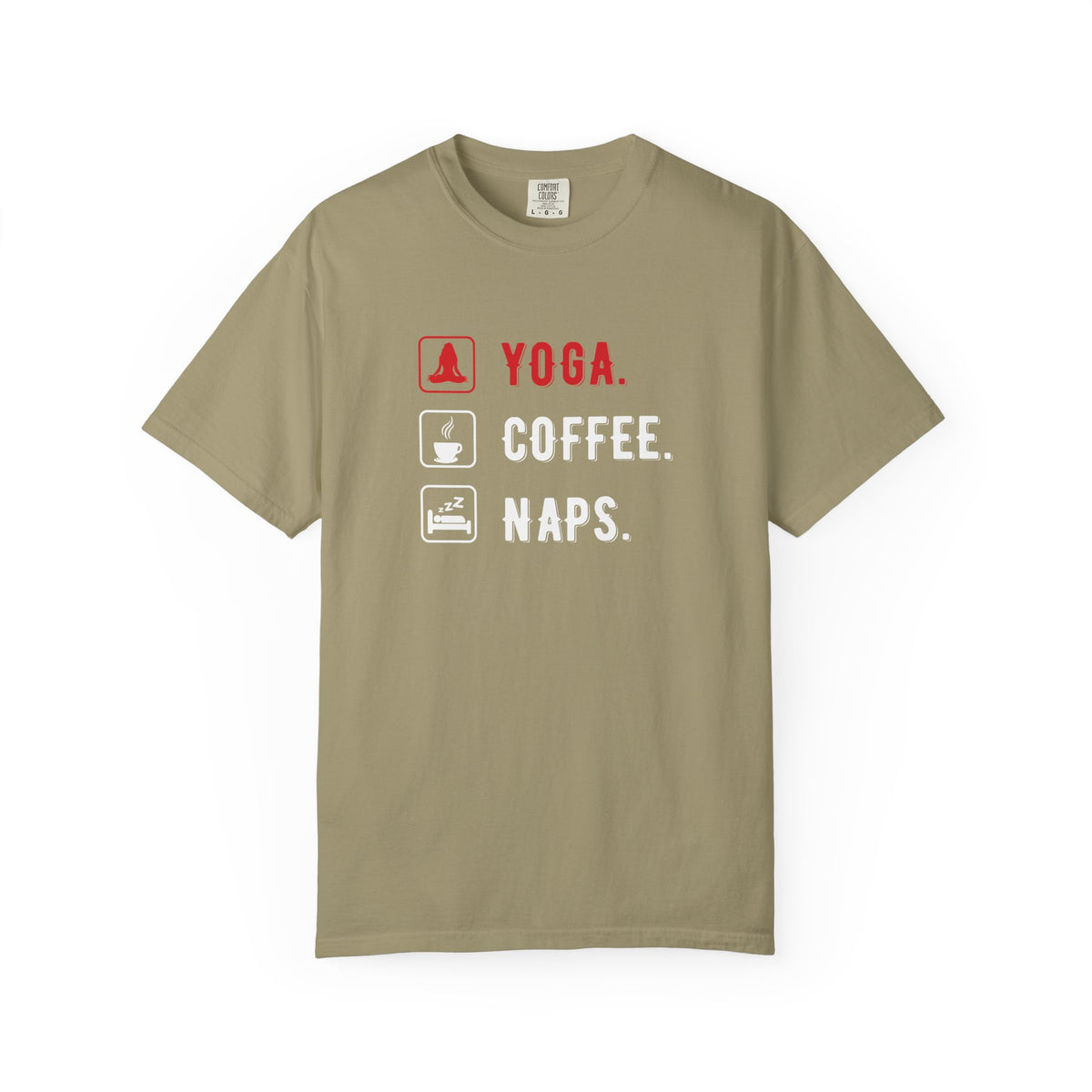 Yoga Coffee Naps Relaxation Icons Unisex Comfort Colors Garment-Dyed Heavyweight 100 Cotton Art Design T-Shirt w197