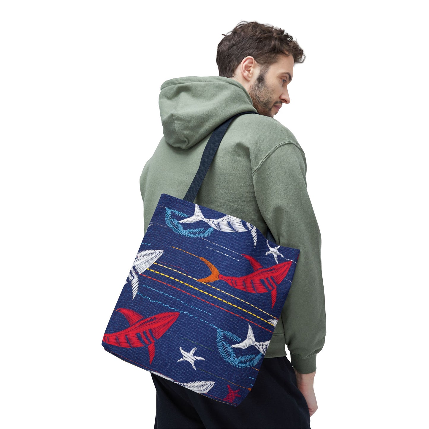 Denim Fabric Imitation Print Unisex Canvas Bag Poly Spun 3 Sizes Tote Bag 182-16