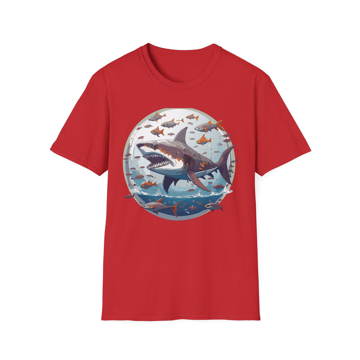 Great White Shark Illustration T-Shirt | Ocean Scene, Fish Bubble