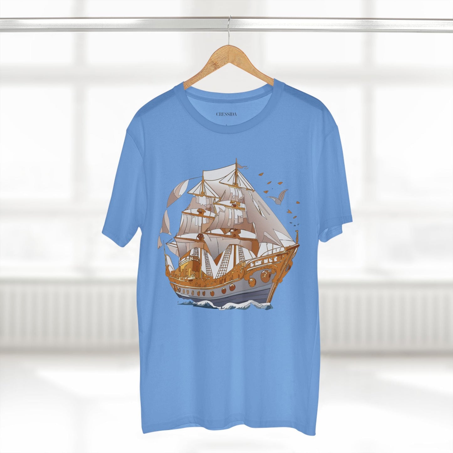 Ship Graphic Unisex 100 Cotton T-Shirt with Gold Frigate Art Design 1