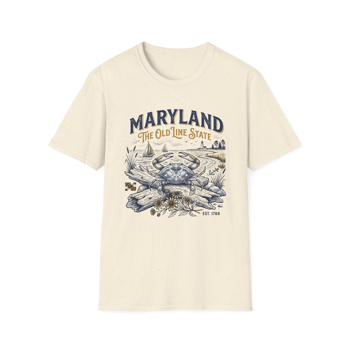 Maryland Crab T-Shirt — Maryland The Old Line State Vintage Coastal Travel Tourist Graphic Design Unisex 100 Cotton Gildan T-Shirt