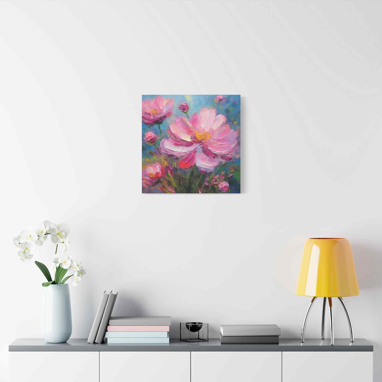 Pink Flowers Print Canvas, Pink Flowers Oil Paint Print 20x20, 24x24, 30x30, 32x32, 36x36, Art Design Print Non-Frame MC-11