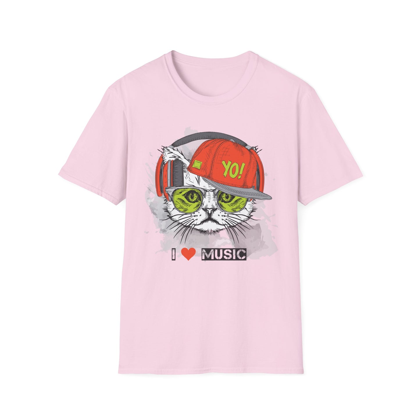 Cat DJ T-Shirt Unisex Cotton Short Sleeves I Love Music Graphic Tee