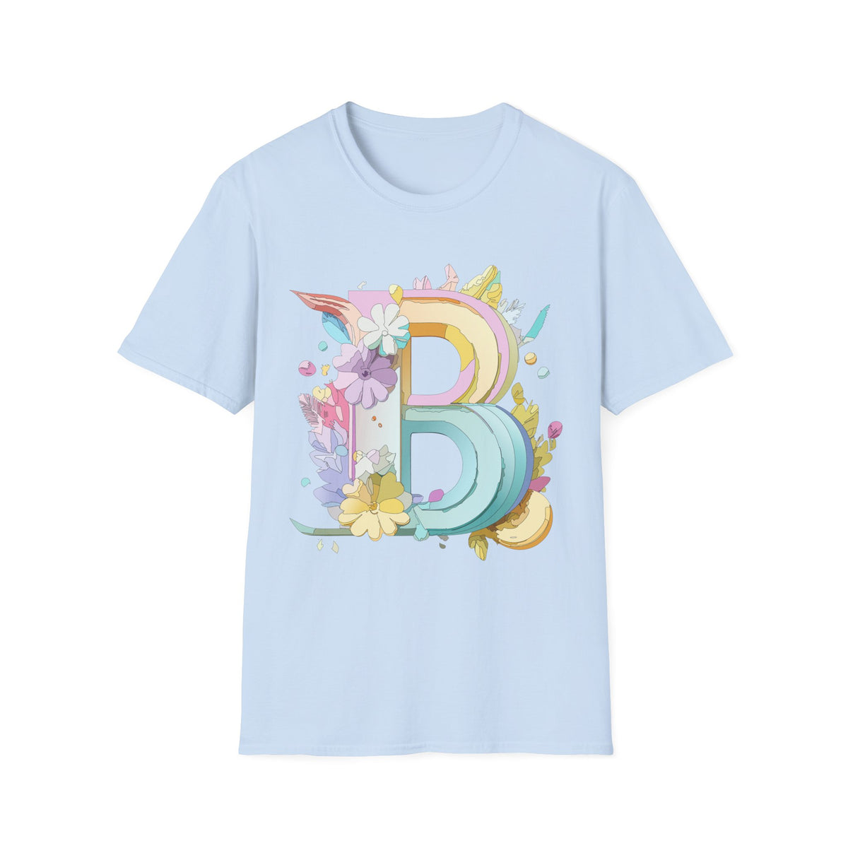 Floral Rainbow Letter B T-Shirt | Pastel Initial Monogram Tee