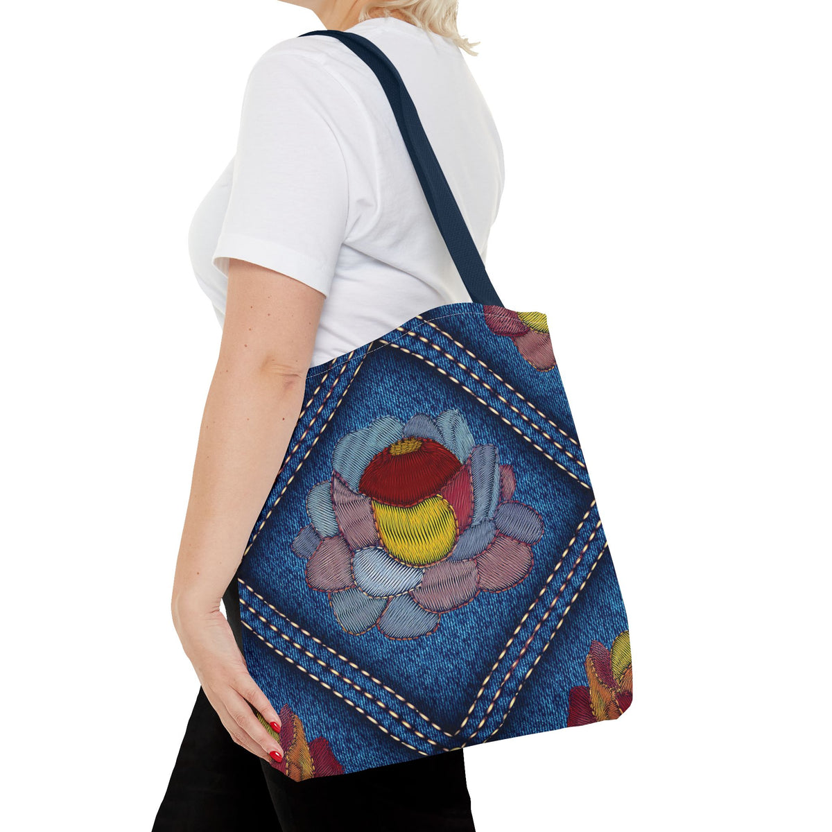 Denim Fabric Imitation Print Unisex Canvas Bag Poly Spun 3 Sizes Tote Bag 159-12