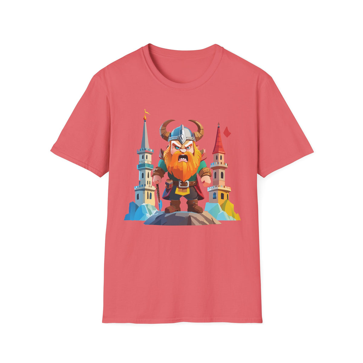 Fierce Viking Warrior T-Shirt | Cartoon Norse Helmet Illustration