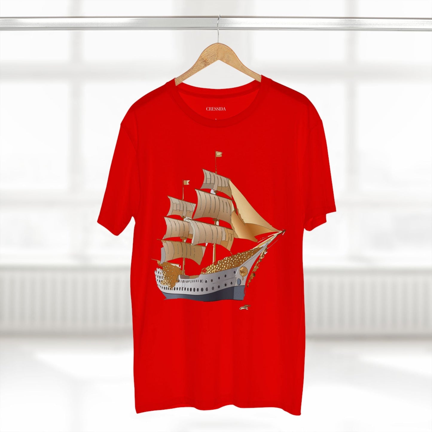 Ship Graphic Unisex 100 Cotton T-Shirt with Gold Frigate Art Design 25