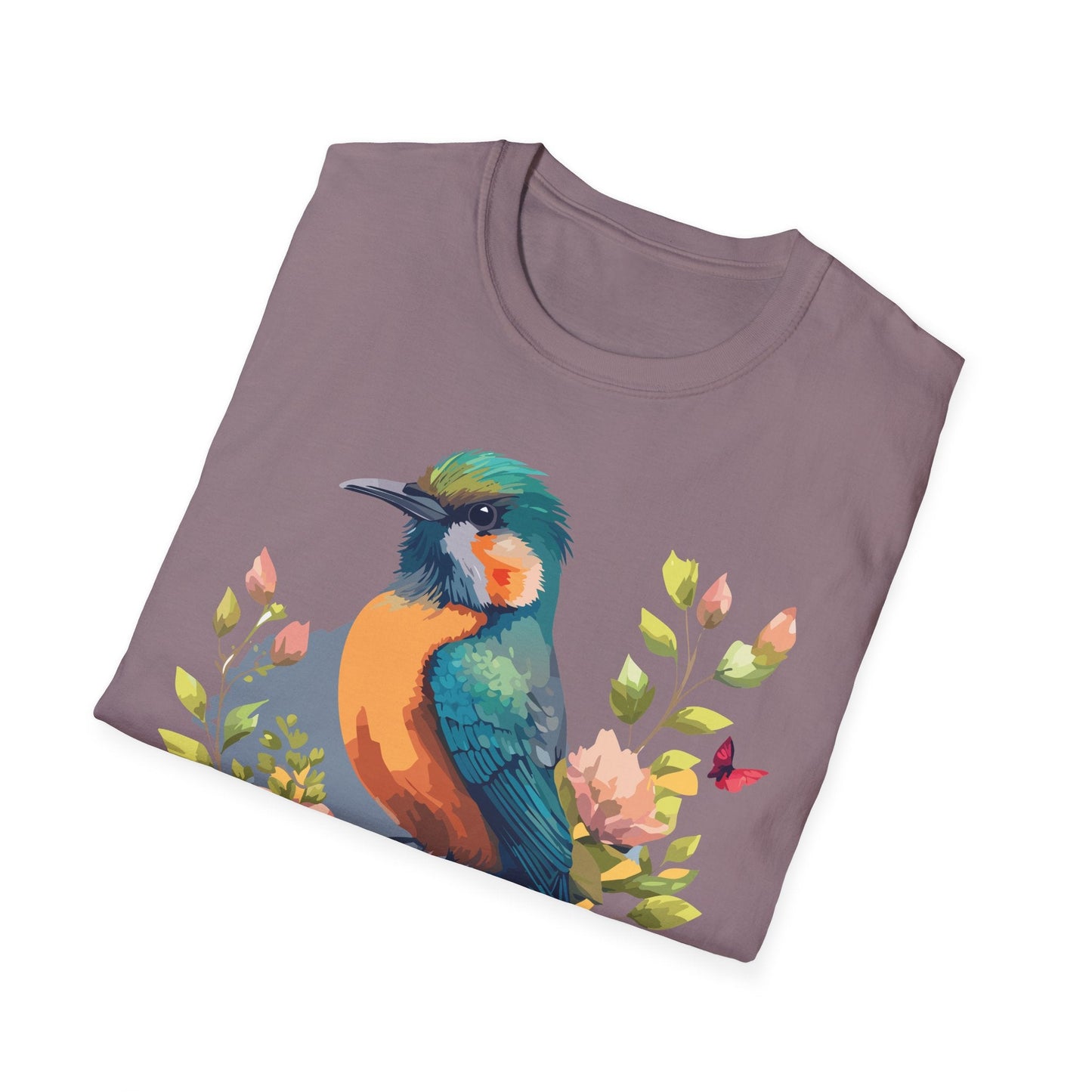Floral Bird T Shirt Unisex Softstyle Tee 100 Percent Ring Spun Cotton Animal Print