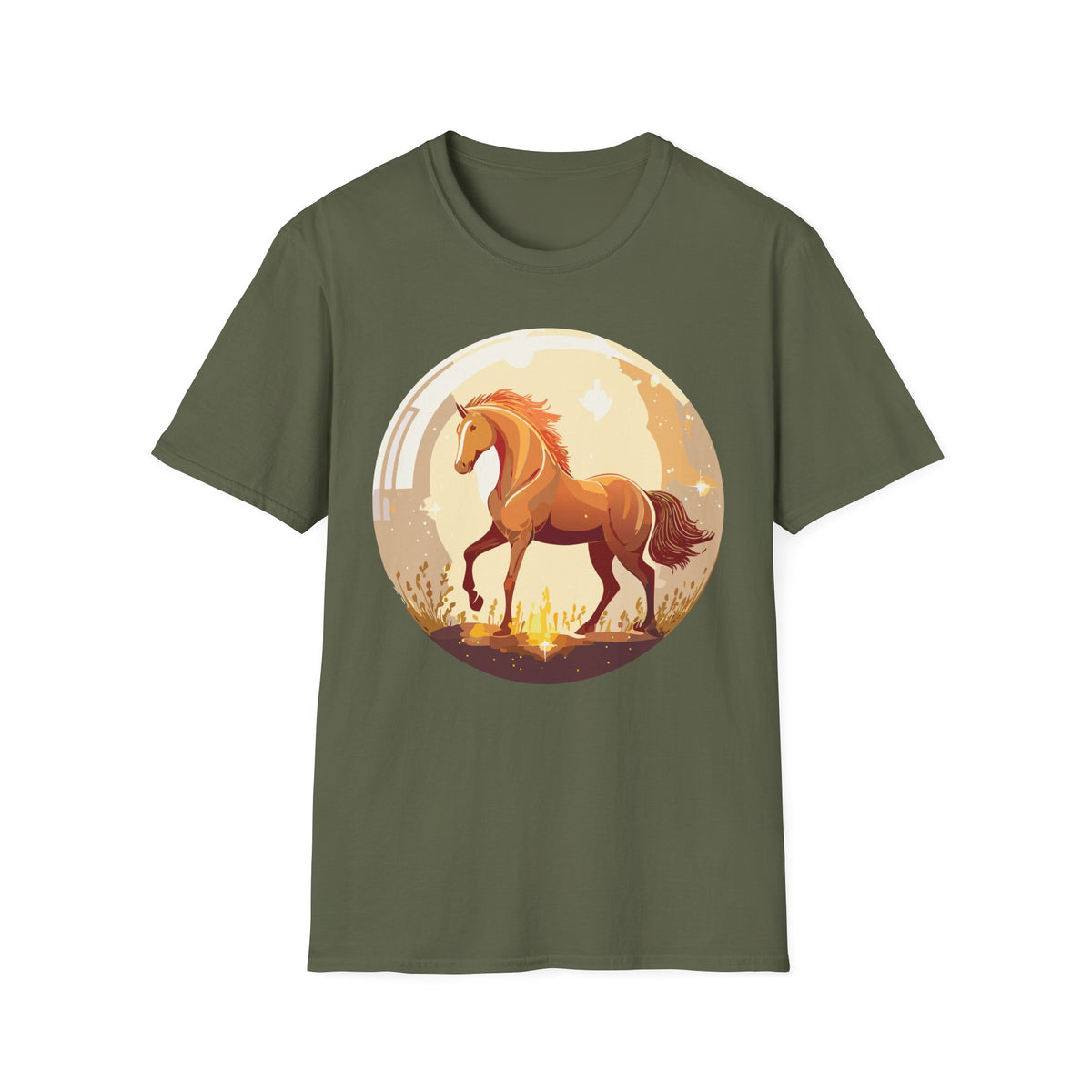 Sunset Chestnut Horse T-Shirt | Galloping Horse Graphic Tee