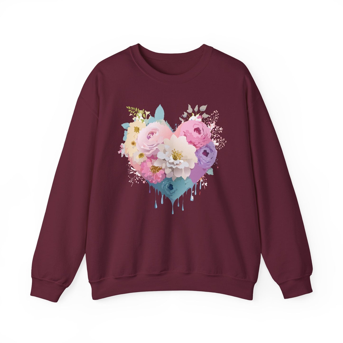 Floral Heart Unisex Crewneck Sweatshirt With Floral Love Valentines Day Design Premium Heavy Blend