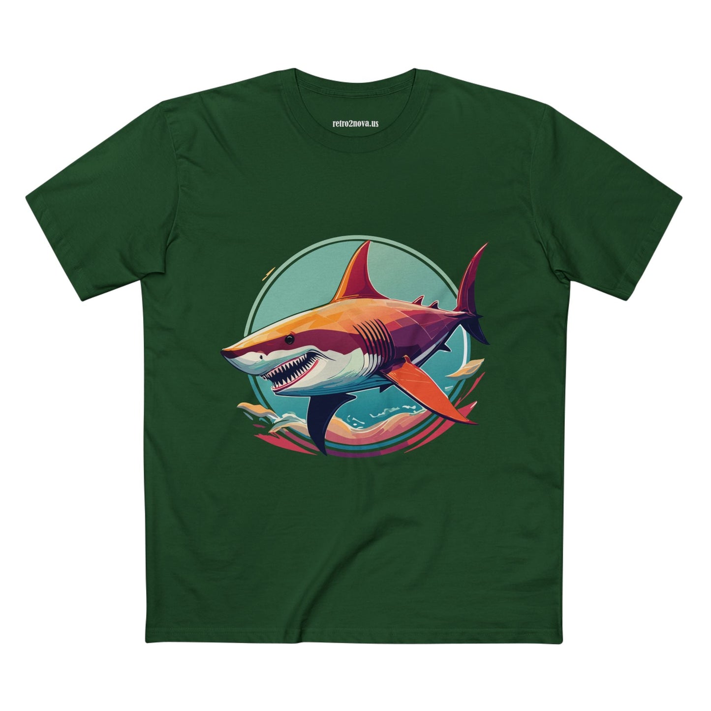 Unisex Animals Shark Shirt Premium Cotton Staple Tee With Original Art Design By Retro2Nova From Exclusive Art Collection