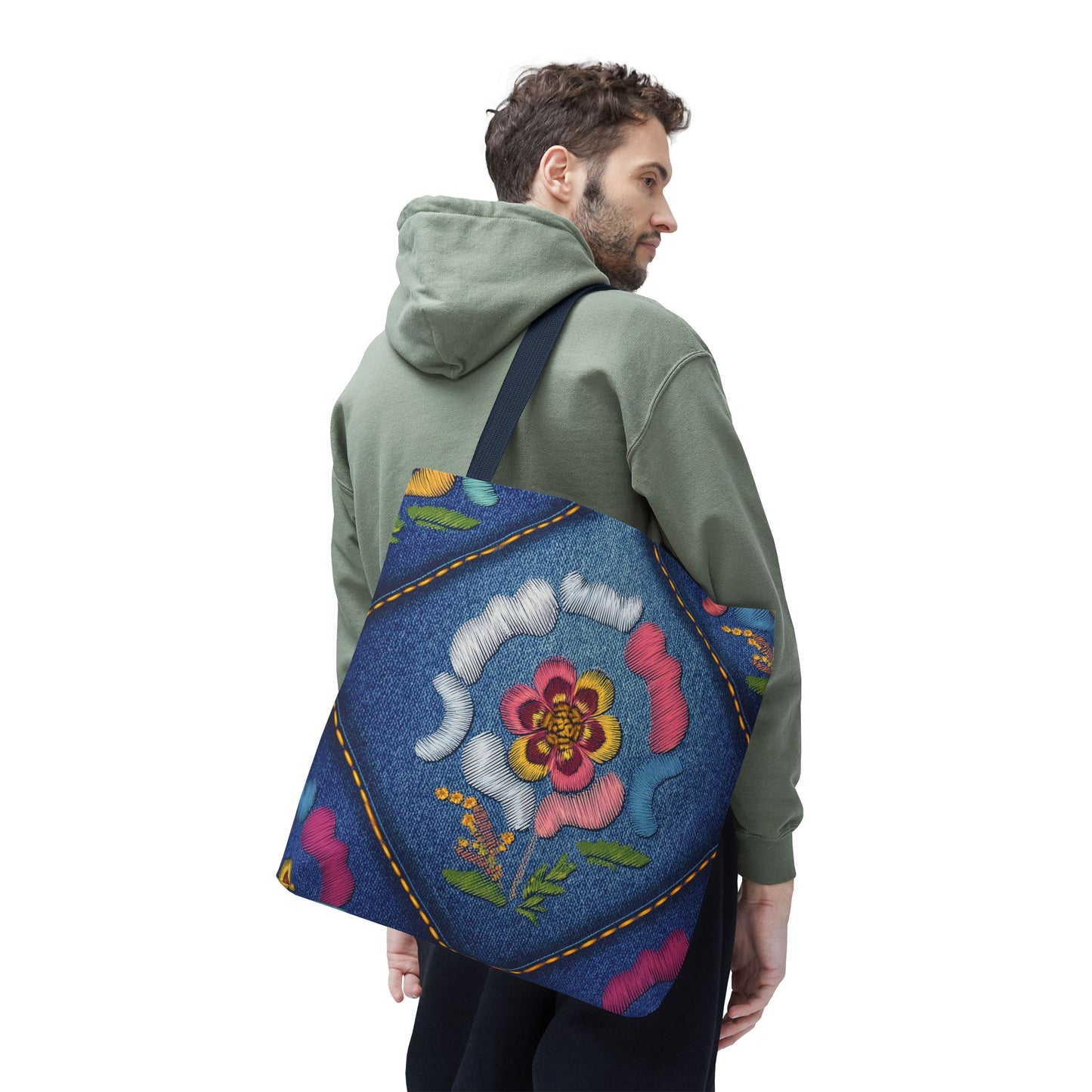 Denim Fabric Imitation Print Unisex Canvas Bag Poly Spun 3 Sizes Tote Bag 159-4