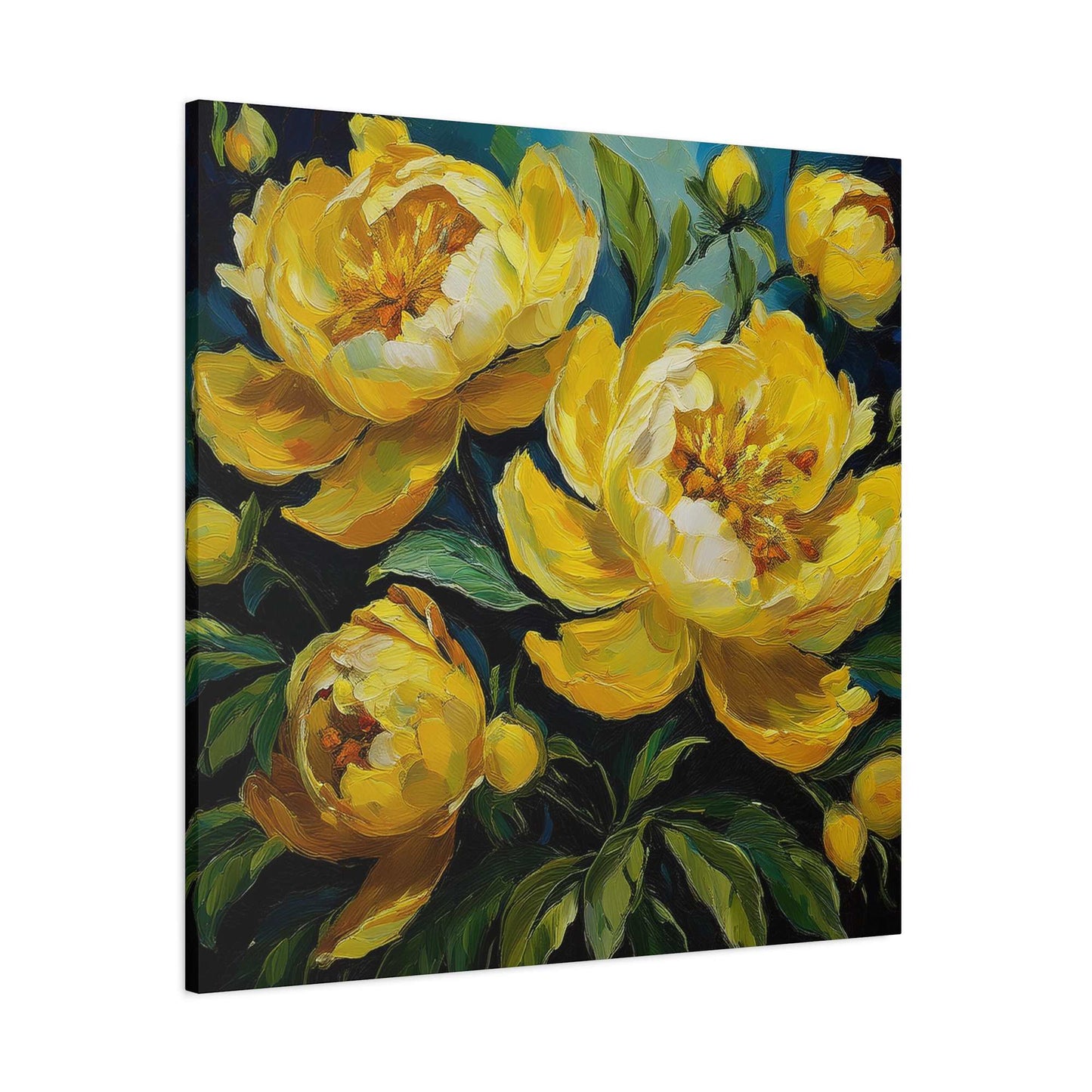 Yellow Peonies Print Canvas, Floral Oil Paint Print 20x20, 24x24, 30x30, 32x32, 36x36 Art Design Pine-Wood Inner Frame MC-121