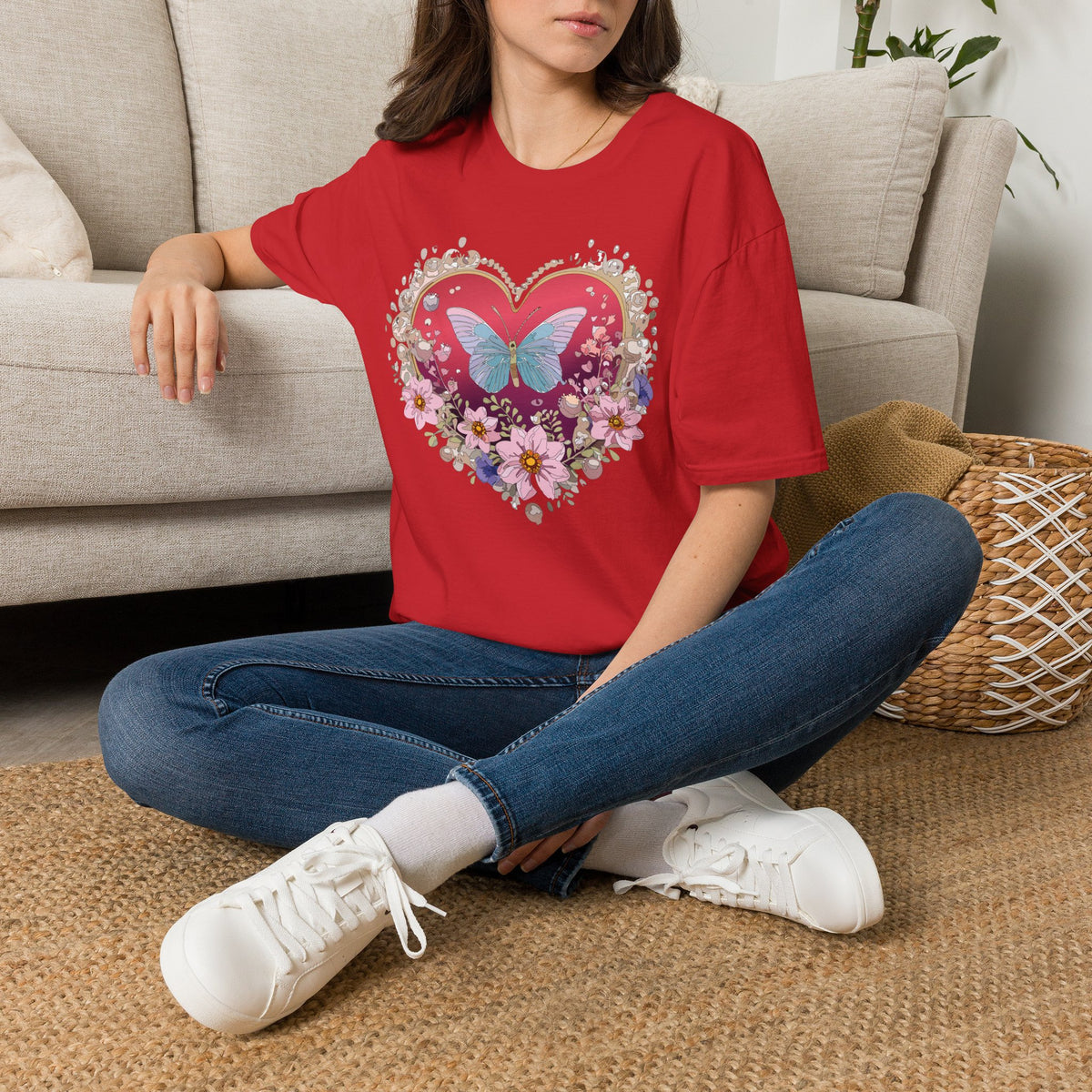Butterfly Heart Floral Graphic Design Unisex 100 Cotton Gildan T-Shirt