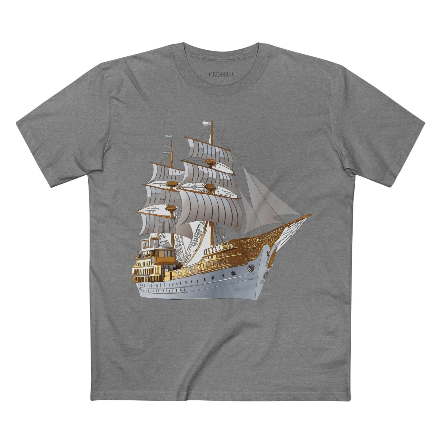 Ship Graphic Unisex 100 Cotton T-Shirt with Gold Frigate Art Design 5