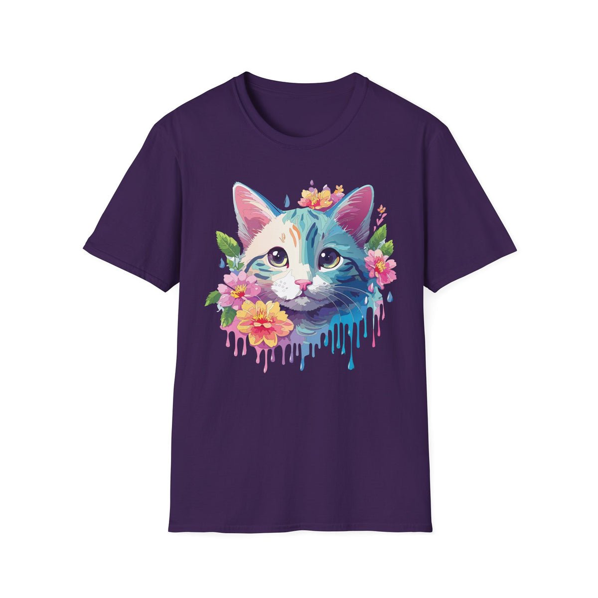 Colorful Watercolor Cat Tee | Floral Crown Cat T-Shirt