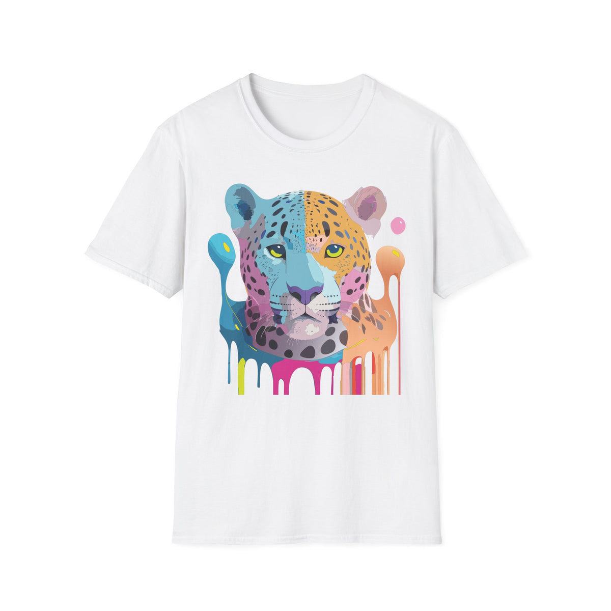 Colorful Leopard Face T-Shirt | Rainbow Drip Animal Art