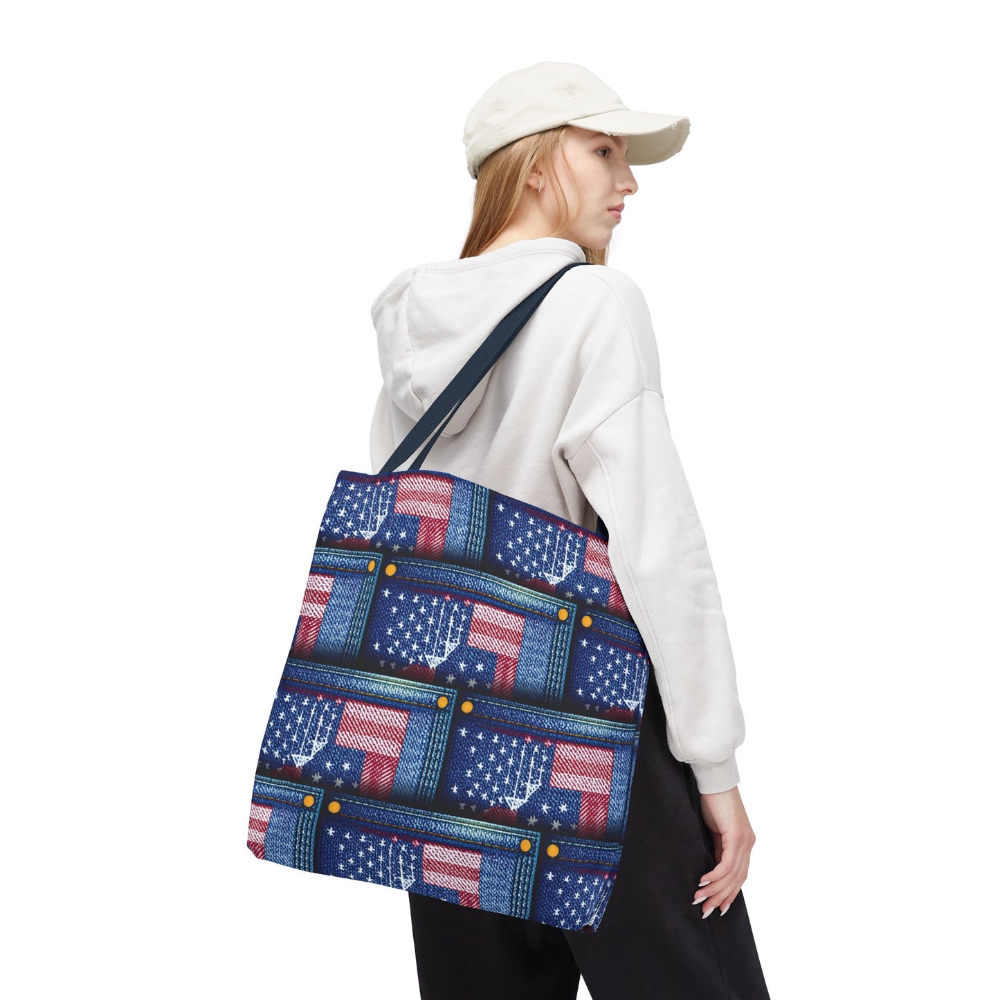 4th of July Graphic Denim Fabric Imitation Print Unisex Canvas Bag Poly Spun 3 Sizes Tote Bag 200-15