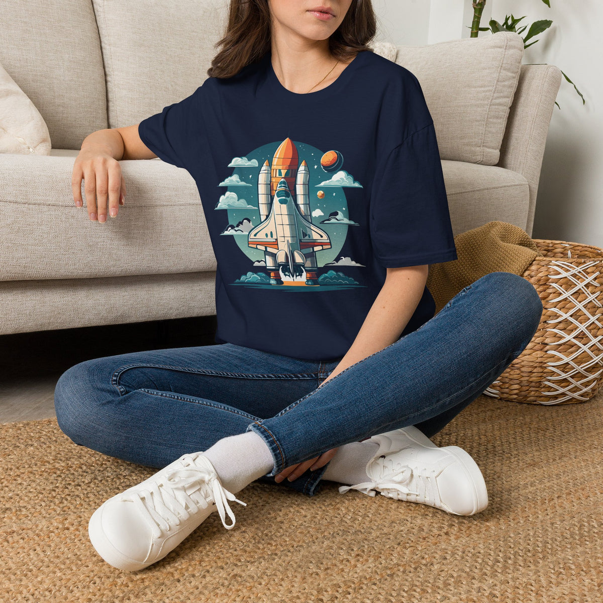 Retro Space Shuttle Illustration T-Shirt | Rocket Launch Graphic Design Unisex 100 Cotton Gildan T-Shirt