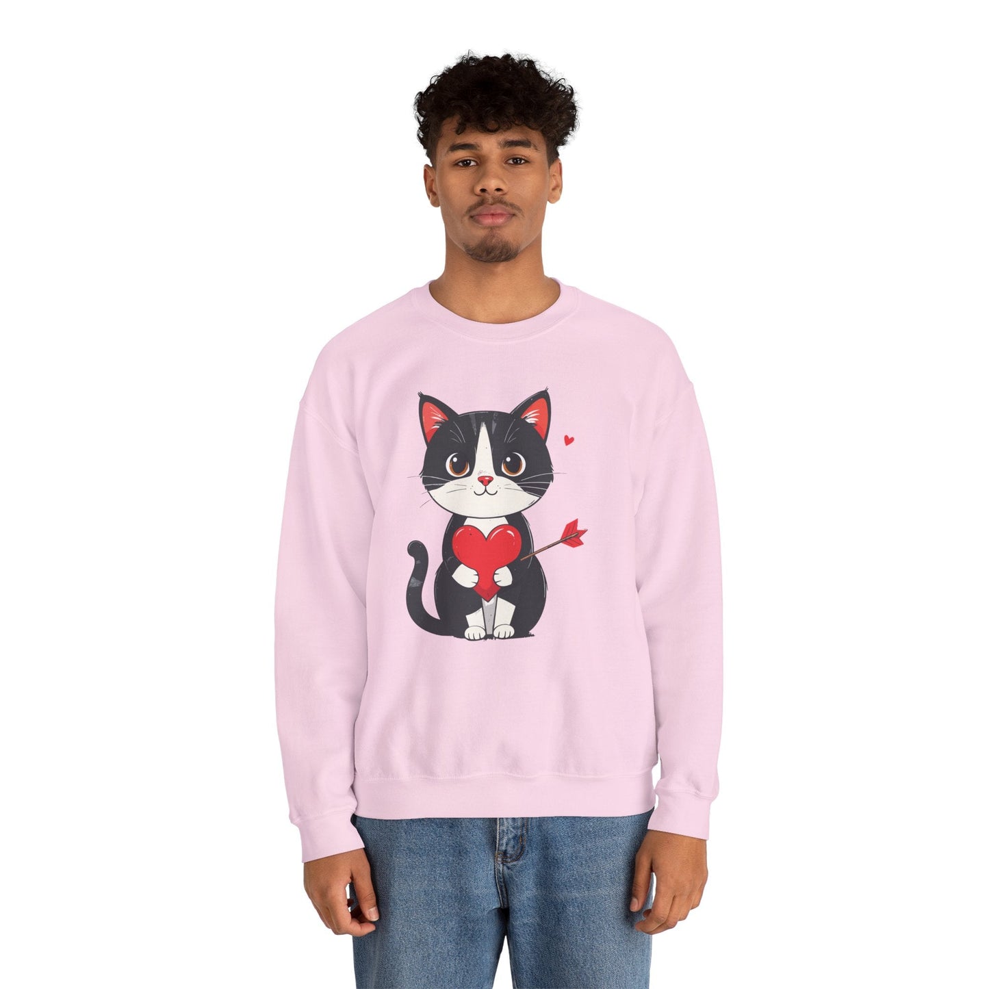 Cat Heart Sweatshirt Unisex Valentines Day Gift Fifty Fifty Cotton Polyester Animal Sweatshirt 18000