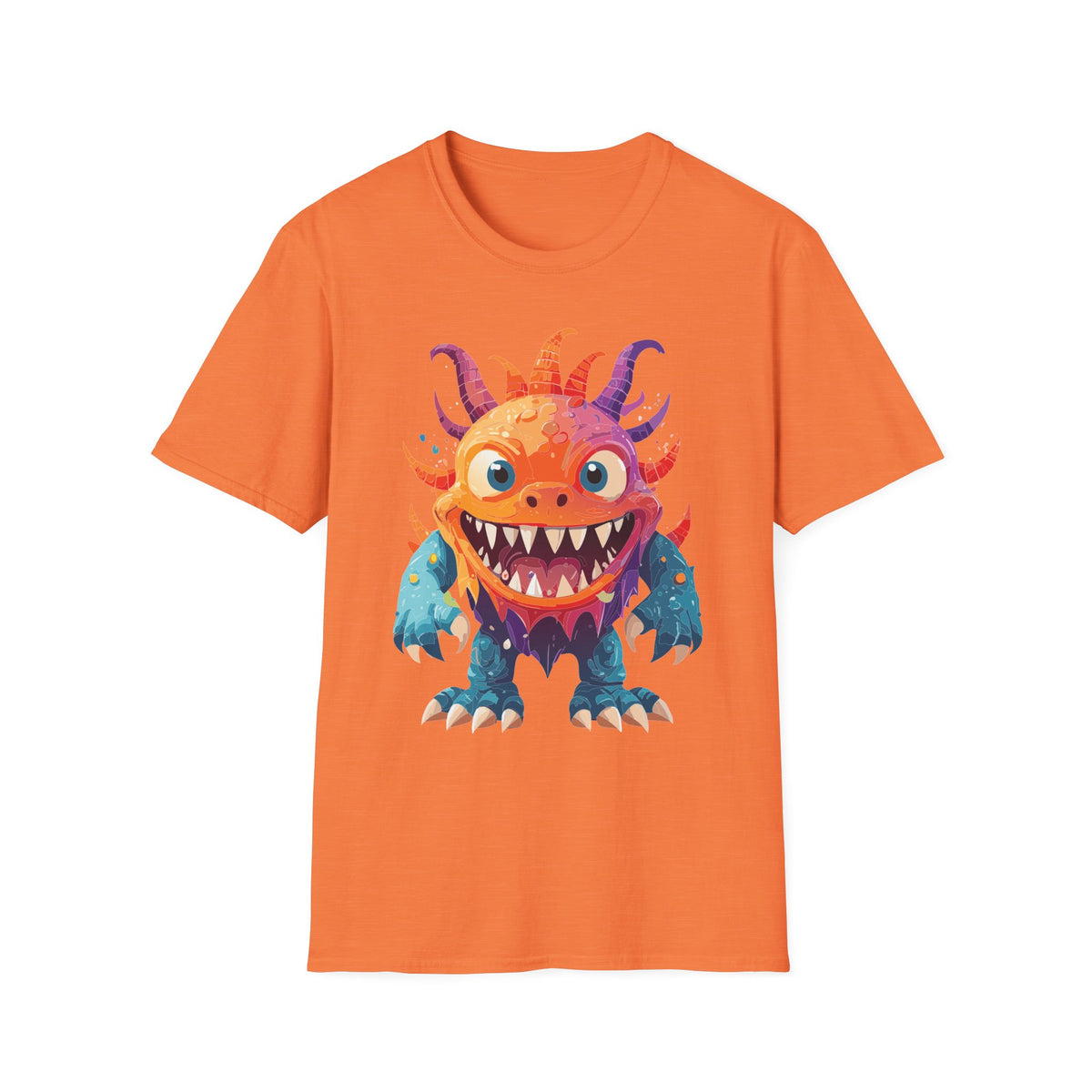 Colorful Cartoon Monster T-Shirt | Cute Spiky Halloween Creature Graphic Design Unisex 100 Cotton Gildan T-Shirt