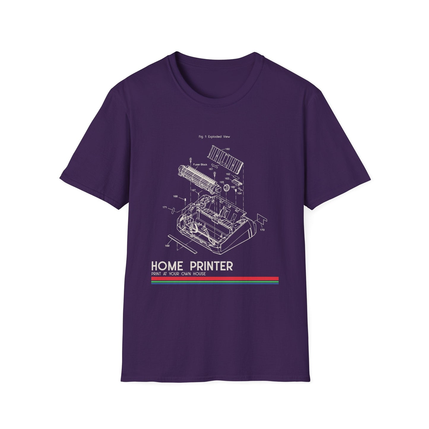 Unisex Cotton T-Shirt Vintage Home Printer Blueprint Tee Home Printer Works 4 Microdots Slogan