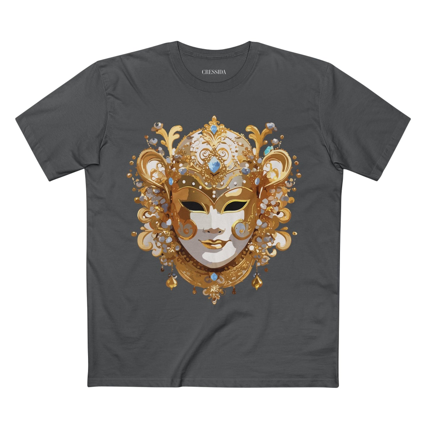Carnival Mask Graphic T-Shirt Unisex 100 Cotton With Antique Gold Art Design Tee 25