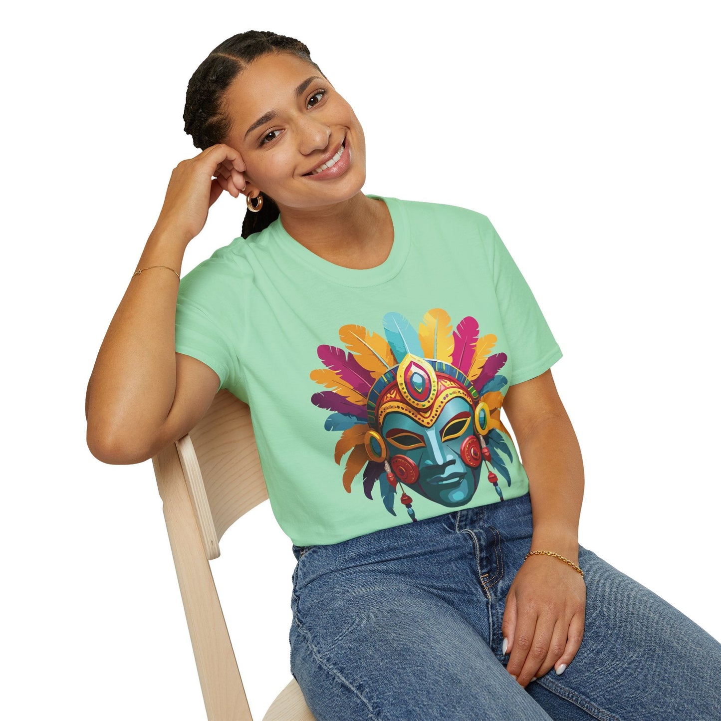Mask Tee Shirt Unisex Short Sleeve Graphic Tee Masquerade Design 100 Percent Ring Spun Cotton