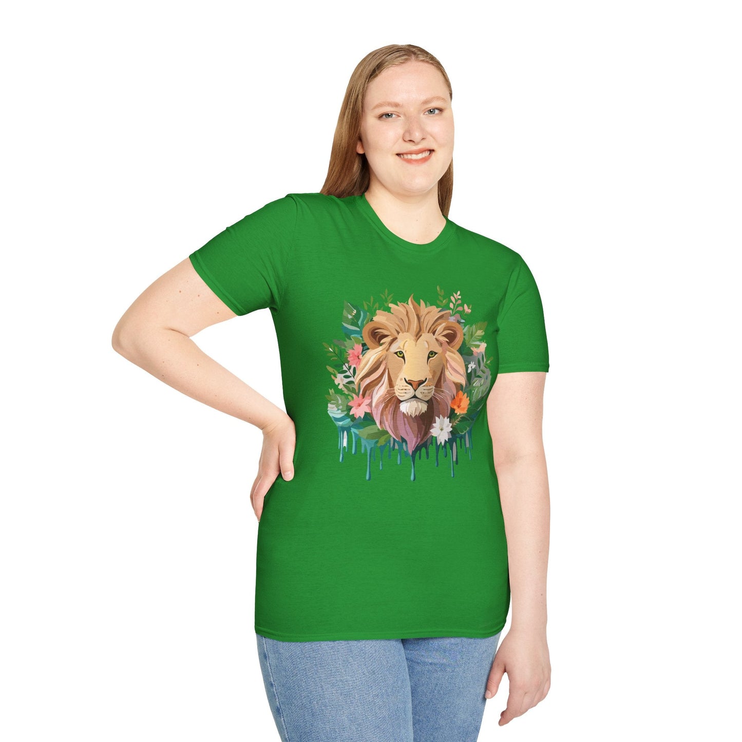 Lion Shirt Unisex Floral Lion Tee Animal Print Short Sleeve Tee