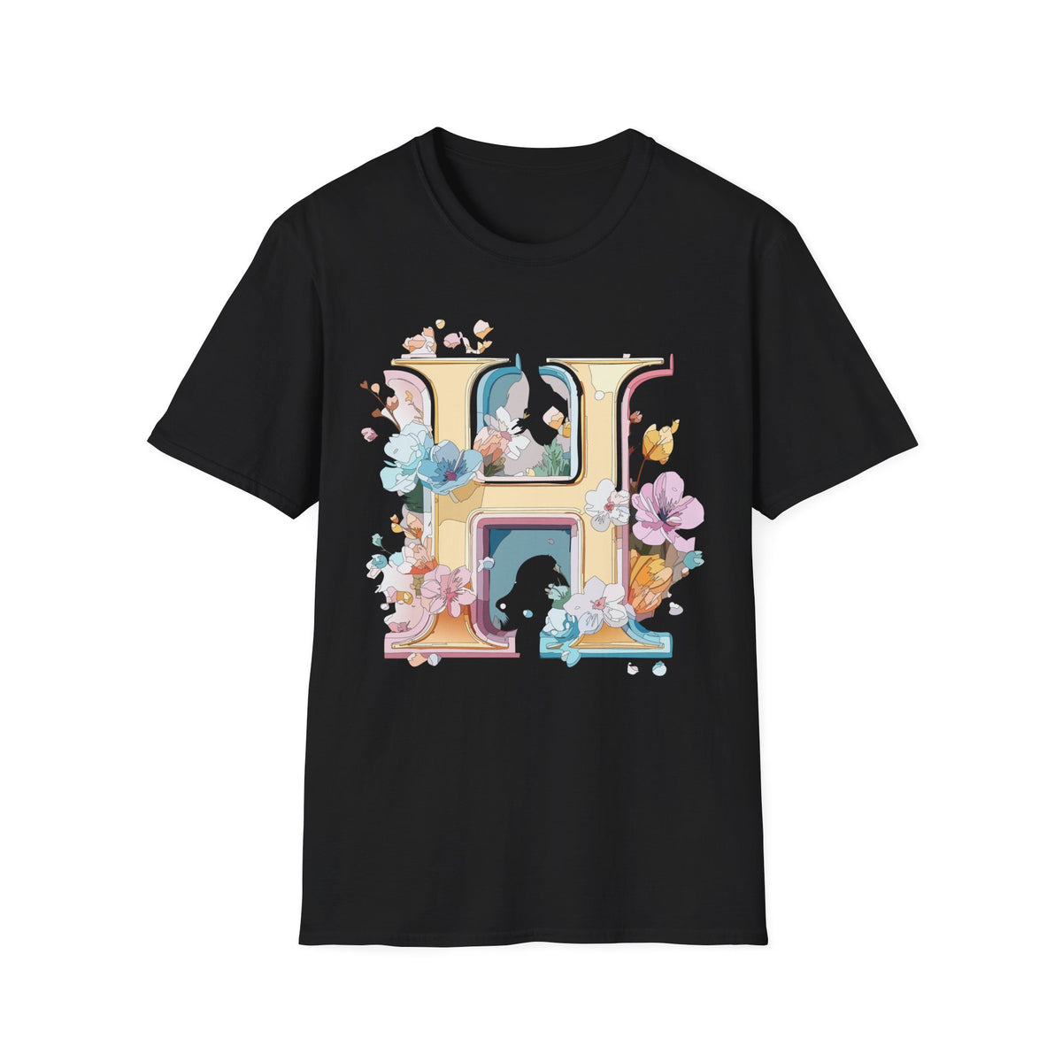 Floral Letter H Shirt | Monogram Initial H Tee